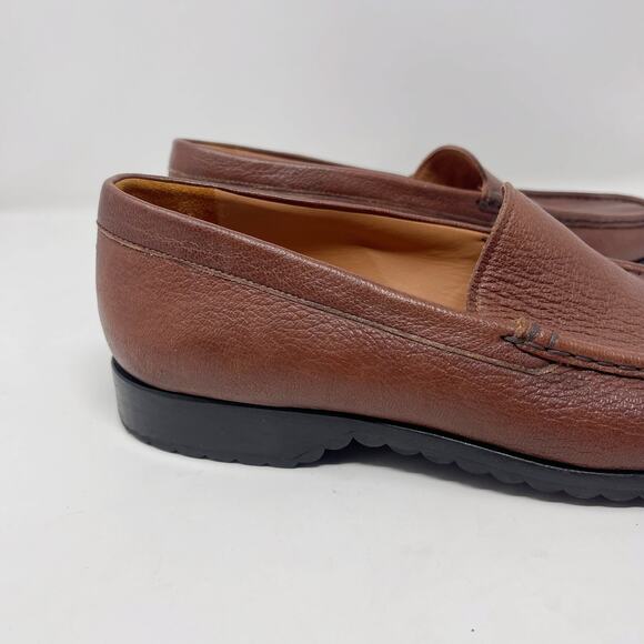 Faconnable Mens Size 12 Tan Brown Leather Square Toe Loafers Slip On Driver Shoe - Picture 2 of 11